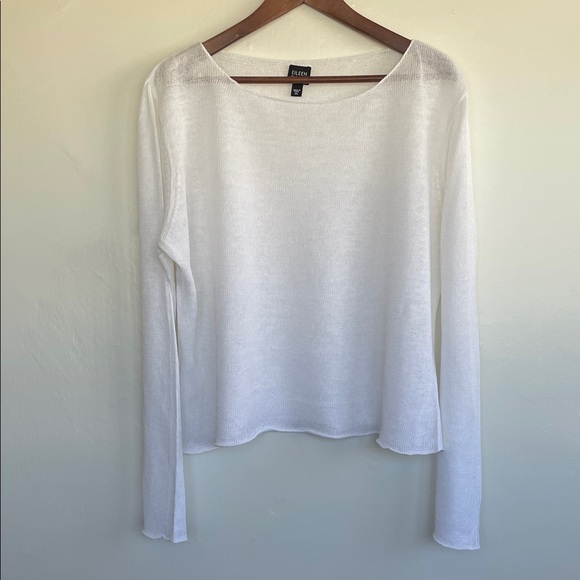 Eileen Fisher Sweaters - Eileen Fisher 100% Linen White Bateau Neck Sweater XL